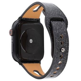 Flash Powder Genuine Leather Watch Band Strap for Apple Watch Series 6 SE 5 4 44mm / Series 3 2 1 42mm