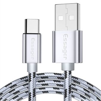 ESSAGER 2M nylonflettet Type-C USB Data Sync hurtigopladerkabel til Samsung Huawei Xiaomi