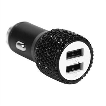 Rhinestone Decor Dual USB Car Charger Phone Fast Charging Power Adapter with Safety Hammer Function
