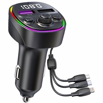 CS1 3-In-1 66W Super Fast Car Charger MP3 Player Bluetooth FM Transmitter Car Charger with 3 Charging Cables