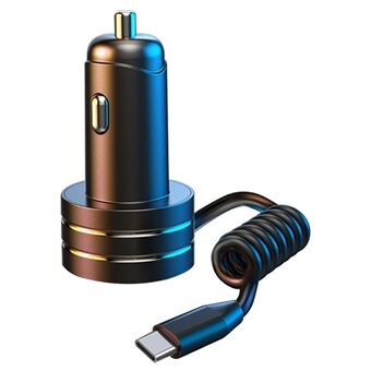 K13 USB Car Charger QC3.0 Fast Charging Adapter with Type-C Spring Cable for 12-24V Vehicles