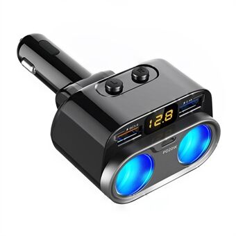 C47PQ Voltage Detection PD 20W Type-C + QC3.0 + 2.4A USB + 2 Cigarette Lighter Sockets Car Charger Power Adapter