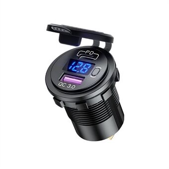 12-24V Car Charger Adapter PD USB Dual Port Quick Charge Phone Charger with Voltage Display