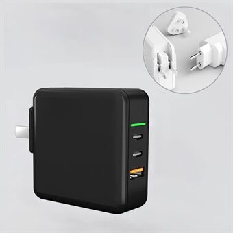 65W Quick Charge 3.0 USB Fast Charging PD GaN Charger for iPhone Xiaomi Huawei Samsung US/EU/UK Plug - Black
