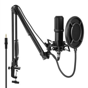 YANMAI Q10 3,5 mm professionel studieoptagelse Syngende Broadcasting Mikrofon med beslag Shock Mount Pop Filter Kit