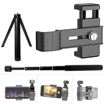 AGDY32 bærbart skydetilbehør PC-telefonklip + kameraholder + aluminiumstativ + Selfie Stick-forlænger med 1/4 interface til DJI Osmo Pocket 1/2