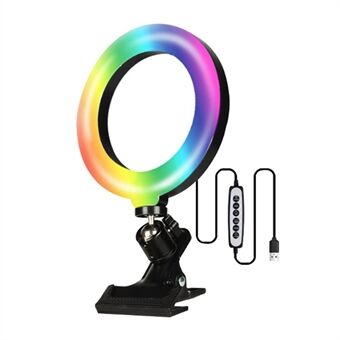 6 tommer RGB LED-videolys 360-graders roterende Selfie Ring Light Desktop Live-stream fotografering Fyld lampe med klemme