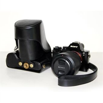 PU læder kamerabeskyttelsesetui + rem til Sony a7R med 28-70 mm objektiv