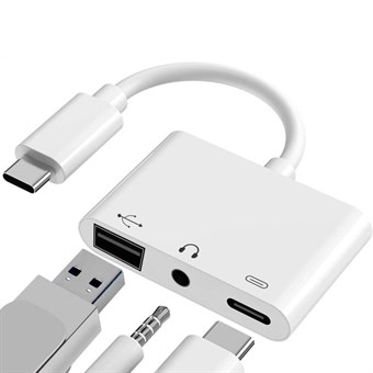 3-In-1 Adapter For Type-C To 3.5 mm Jack Audio USB 3.0/2.0 Digital Kameralæser - OTG Adapter med Lader 