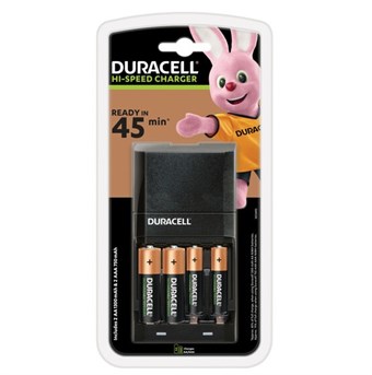 Duracell Hi-Speed hurtigoplader - inkl. 2x AA- og 2x AAA-batterier - Ready in 45 min
