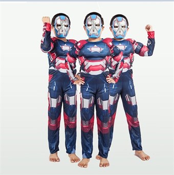 Iron Man Blue Kostume - Børn - Inkl. Dragt + Maske - Small - 110-120 cm