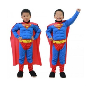 Superman Deluxe Kostume - Børn - Inkl. Ansigtmaske + Dragt + Kappe - Medium - 120-130 cm