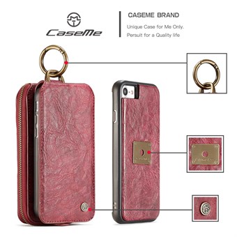 CaseMe Soft Læderpung med Cover til iPhone 7 / iPhone 8 / iPhone SE 2020/2022 - Rød