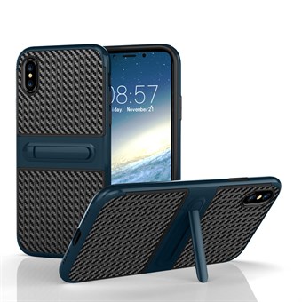Fancy Slim Cover i TPU plast og Carbon til iPhone X / iPhone Xs - Mørkeblå