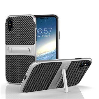 Fancy Slim Cover i TPU plast og Carbon til iPhone X / iPhone Xs - Sølv
