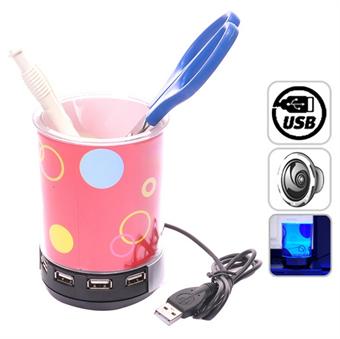 4 ports USB hub Pen holder med LED-lys og Højttaler