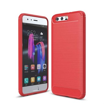 Fame Brushed Cover i blød TPU og Carbon fiber til Huawei Honor 9 - Rød