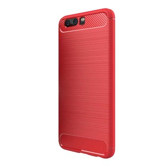Fancy Brushed Cover i blød TPU og Carbon fiber til Huawei P10 (Rød)
