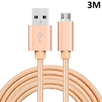 Kvalitets Nylon Micro USB Kabel Guld - 3 Meter