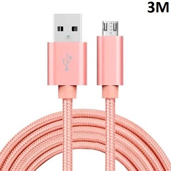 Kvalitets Nylon Micro USB Kabel Rose Guld - 3 Meter