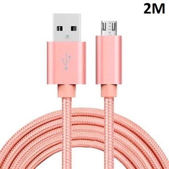 Kvalitets Nylon Micro USB Kabel Rose Guld - 2 Meter
