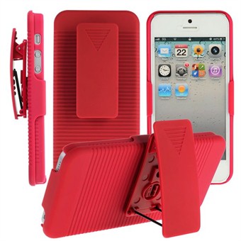 iPhone 5 / iPhone 5S / iPhone SE 2013 Full Cover m. Bælteklip (Rød)