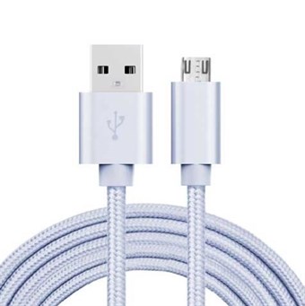Kvalitets Nylon Micro USB Kabel Sølv - 3 Meter