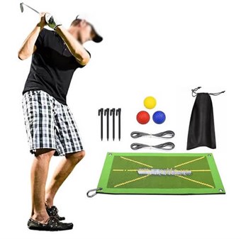 Skridsikker golfslagmåtte til svingdetektion Batting Bærbart golftræningshjælpemiddel tæppe 24 x 12 tommer med 6 golfbolde