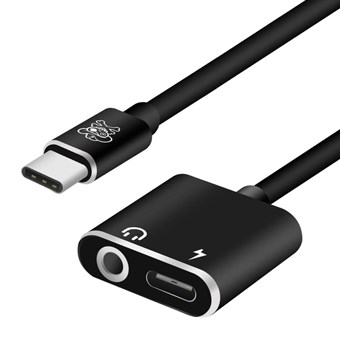 HAT Prince USB Type-C til 3,5 mm Jack Aux Audio + Type-C Kvindelig Opladningsport - Kabeladapter - Sort