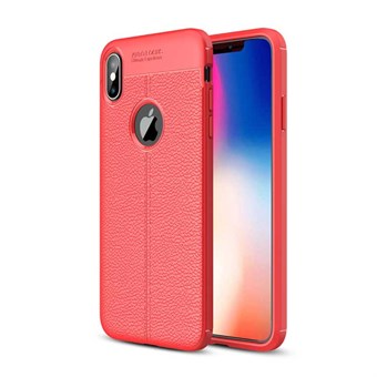 Blød TPU Cover til iPhone XS Max med rulæder tekstur - Rød