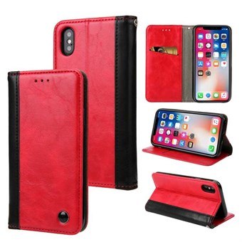 Rustikt læder Etui til iPhone XS Max med kortholder - Rød