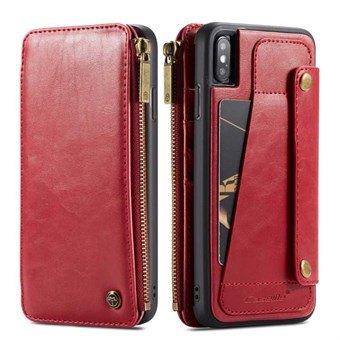 Multifunktionel CaseMe læder pung etui til iPhone XS Max - Rød