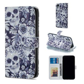 Lækker Kort Pung etui iPhone XR - Skull & Flower