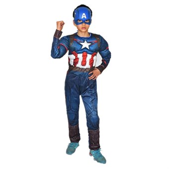 Captain America Kostume Børn - Inkl. Maske + Dragt - Medium (120-130 cm)