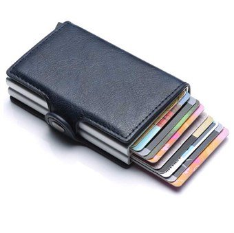 iSafe 2.0 Dobbelt Læder Kortholder til Kreditkort - Navy Blue