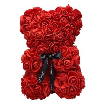 Bjørn - Rose med Hjerte - 40 cm - Fremstillet af Kunstige Blomster - Perfekt Gave til Valentine