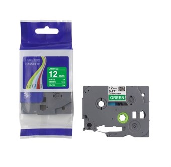 Brother Kompatibel TZc-735 Hvid skrift på grønt tape tape 12 mm x 8 m