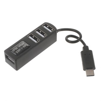 USB 3.1 Type-C til 4-Port USB 2.0 Hub Adapter - (P-3101) - Sort