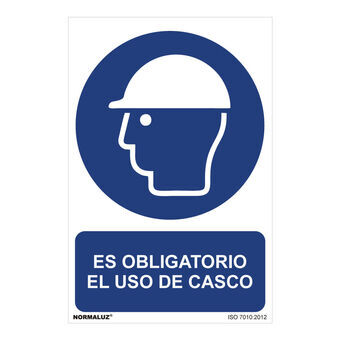 Skilt Normaluz Es obligatorio el uso de casco PVC (30 x 40 cm)