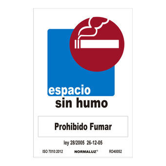 Skilt Normaluz Espacio sin humo, prohibido fumar PVC (30 x 40 cm)