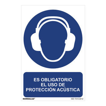 Skilt Normaluz Paso obligatorio el uso de protección acústica PVC (30 x 40 cm)