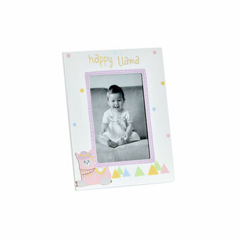 Fotoramme DKD Home Decor S3021813 Krystal Pink Hvid Børns Lama Træ MDF (17 x 1,5 x 22 cm) (10 x 15 cm)