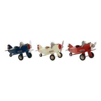 Køretøj DKD Home Decor Dekorativ Blå Hvid Rød Lille Fly Vintage 17,5 x 18 x 10 cm (3 Dele)