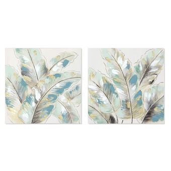 Maleri DKD Home Decor Tropisk Blad af en plante (40 x 2,5 x 40 cm) (2 enheder) (12 enheder)