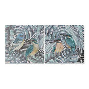 Maleri DKD Home Decor S3013639 Lærred Fugle Tropisk Blad af en plante (40 x 1,8 x 40 cm) (2 enheder)