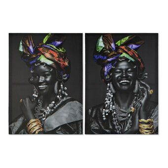 Maleri DKD Home Decor S3013642 Lærred Afrikansk kvinde Kolonistil (50 x 1,8 x 70 cm) (2 enheder)