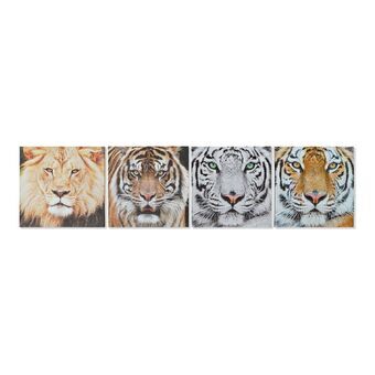 Maleri DKD Home Decor Tiger Lærred Tiger Kolonistil (40 x 1,8 x 40 cm) (4 enheder)