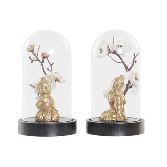 Bordlampe DKD Home Decor Krystal Sort Gylden Buddha Polyetylen Harpiks (9.5 x 9.5 x 16 cm) (2 pcs)