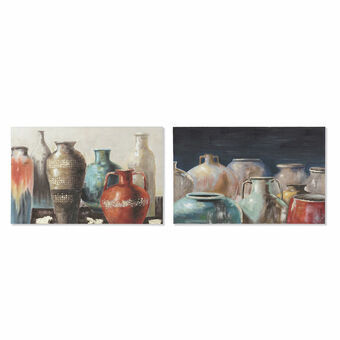 Maleri DKD Home Decor Lærred 90 x 2,7 x 60 cm Vase Cottage (2 enheder)