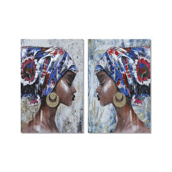 Maleri DKD Home Decor Afrikansk kvinde (2 pcs) (80 x 2.8 x 120 cm)